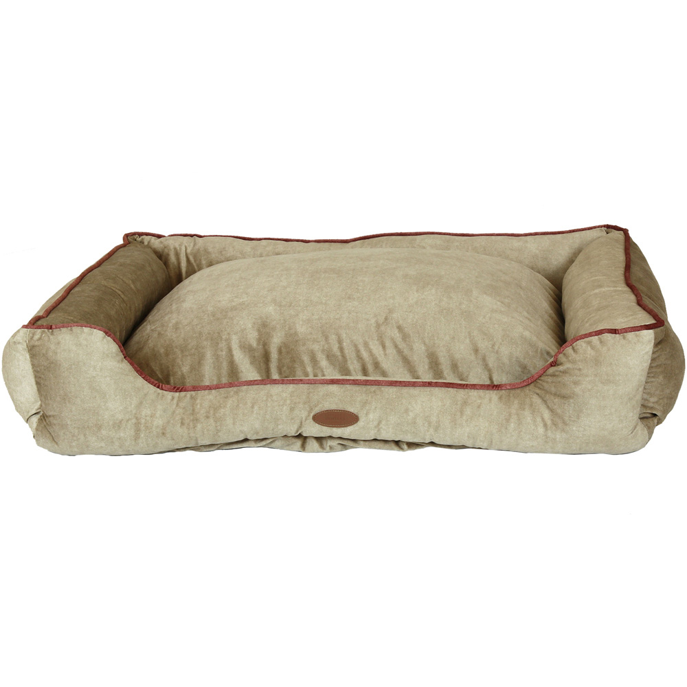 Charles Bentley Medium Taupe Pet Bed with Pink Trim Image 3