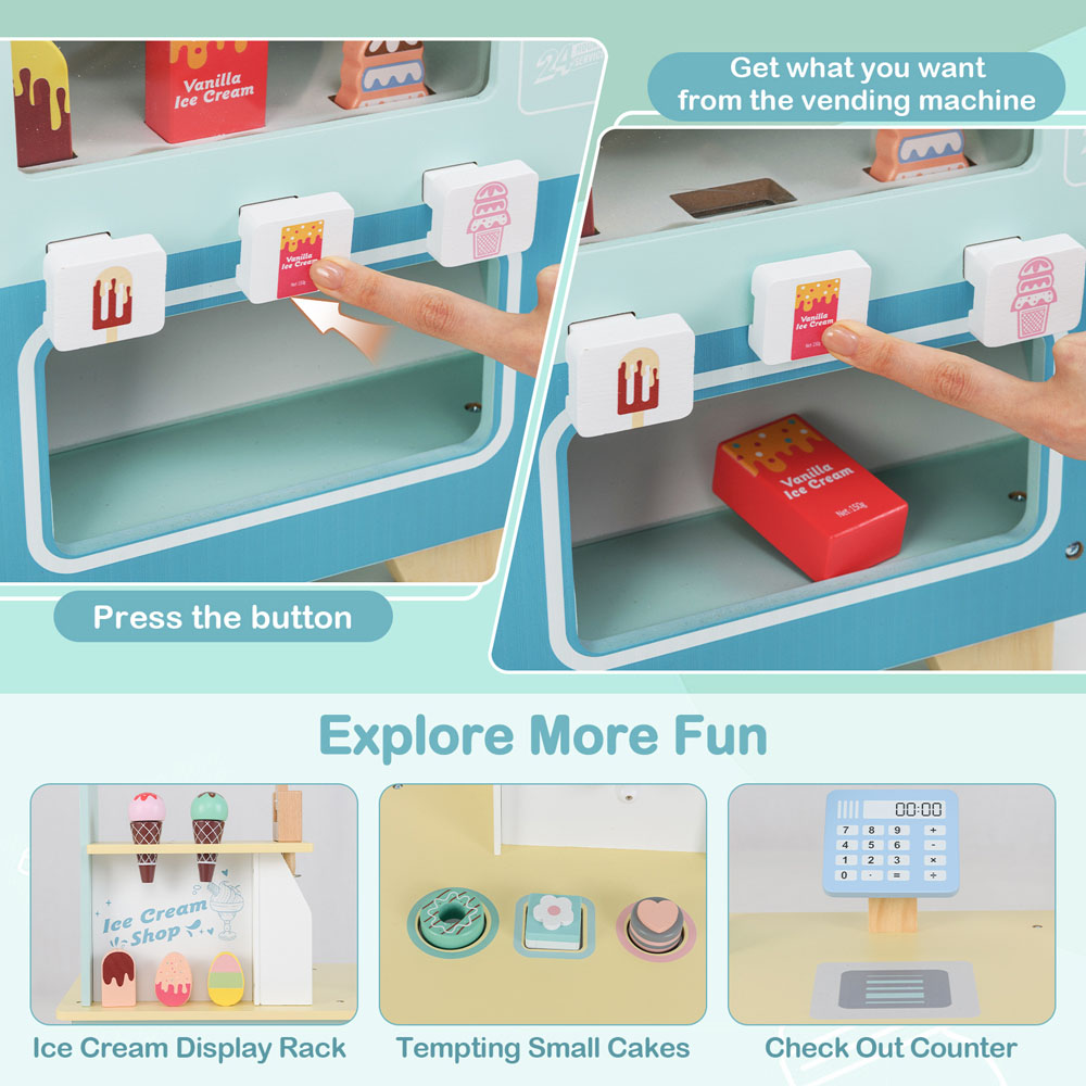 Costway Green Kids Ice Cream Cart Truck Pretend Play Set Image 7