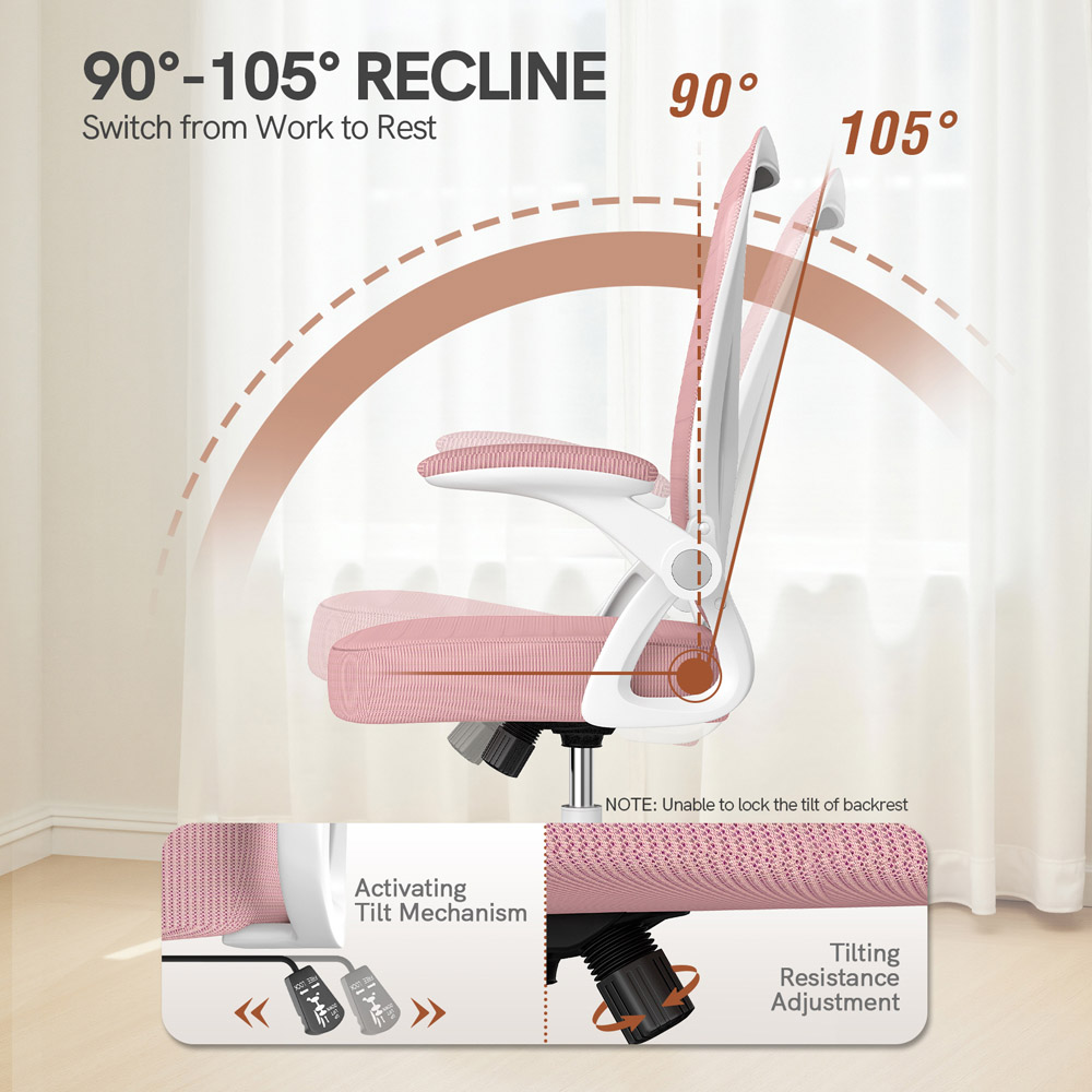 Rattrix Pink Office Chair with Flip-Up Armrest and Lumbar Support Image 3