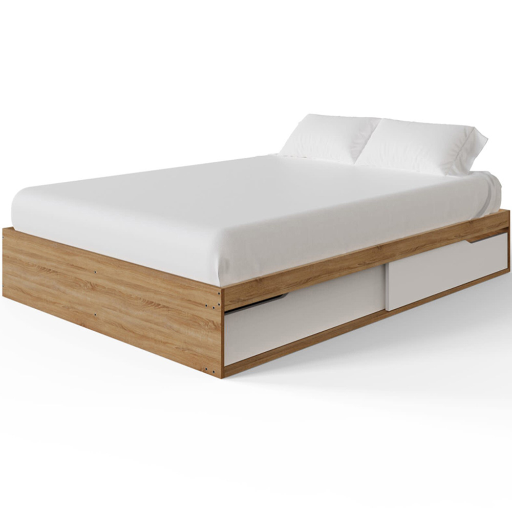GFW Kai Double Oak and White 2 Drawer Platform Storage Bed Image 2