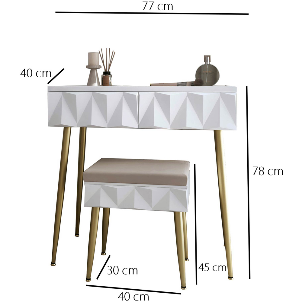 CARME Home Montana White and Gold Dressing Table with Padded Stool Image 7
