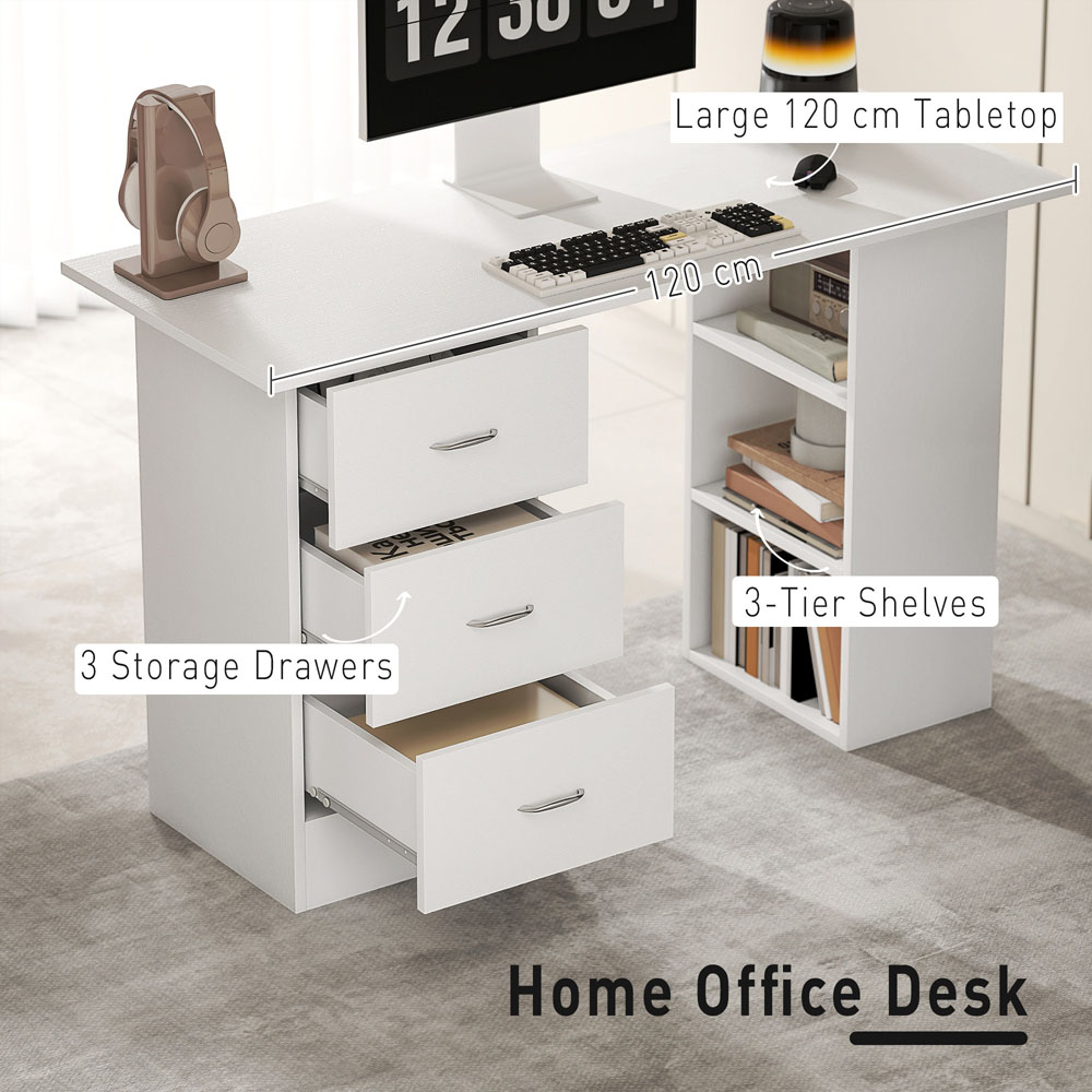 Portland 3 Drawer 3 Shelf Customisable Computer Desk White Image 7
