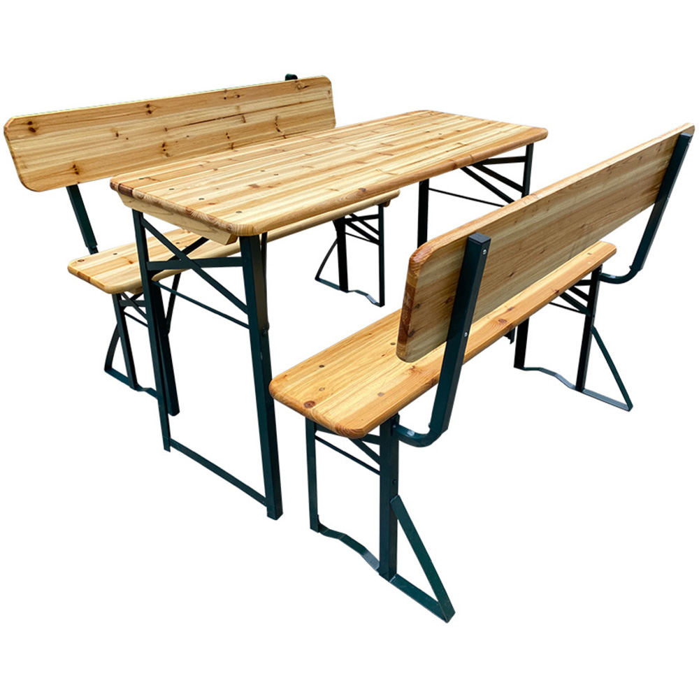Living and Home 2 Seater Rustic Wooden Outdoor Table and Bench Set Image 2