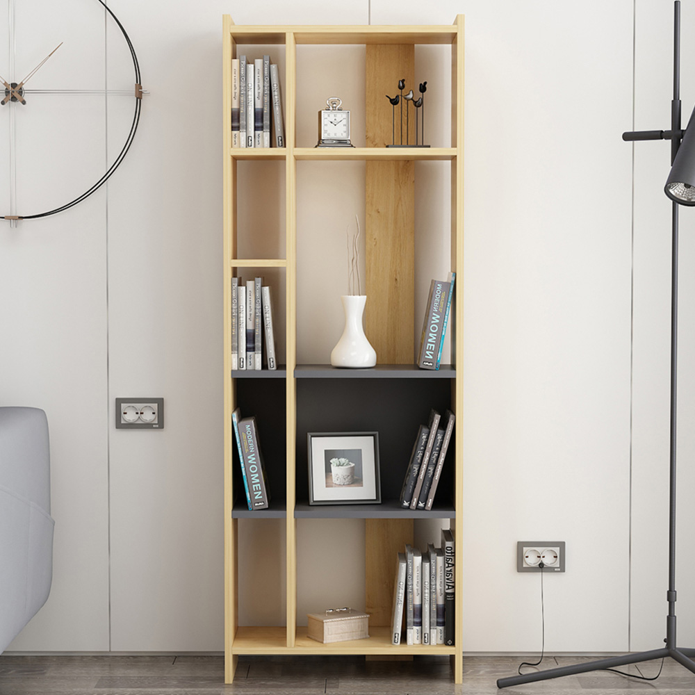 Decorotika Abis 9 Shelf Oak and Anthracite Bookcase Image 1