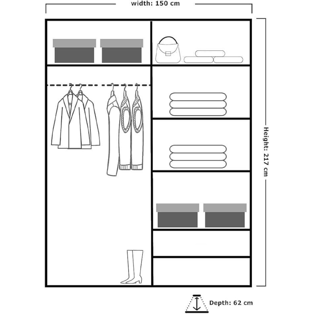 M N Furniture 2 Door Black Mirrored Sliding Wardrobe 150cm Image 4