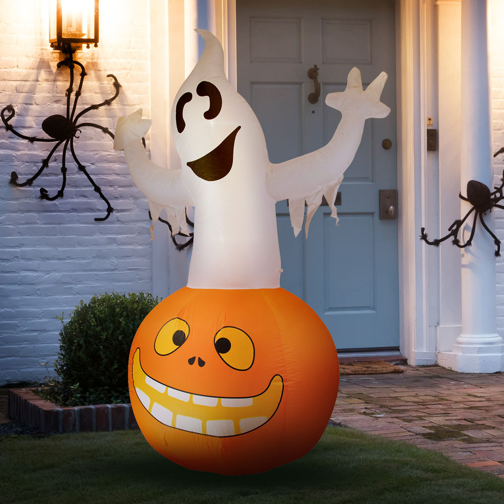 Arlec Halloween 6ft White LED Inflatable Pumpkin with Ghost Image 2