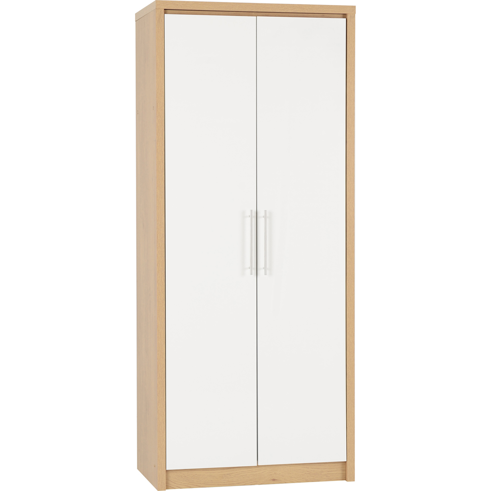 Seconique Seville 2 Door Gloss White and Light Oak Veneer Wardrobe Image 2
