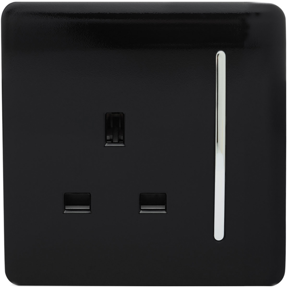 Trendi Switch 1 Gang 13amp Piano Black Switched Plug Socket Image 1