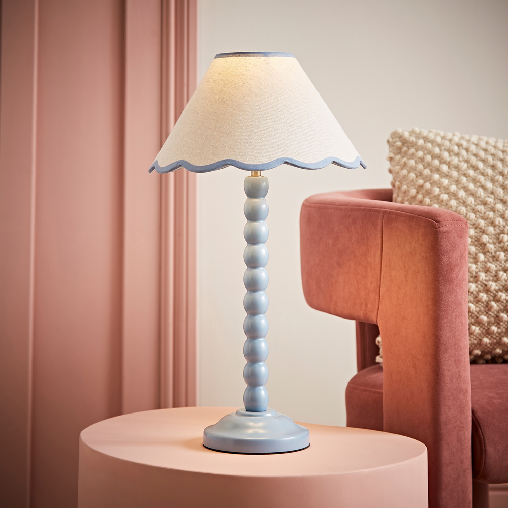 ValueLights Bobbins Blue Trim Scallop Shade Powder Blue LED Table Lamp Image 2