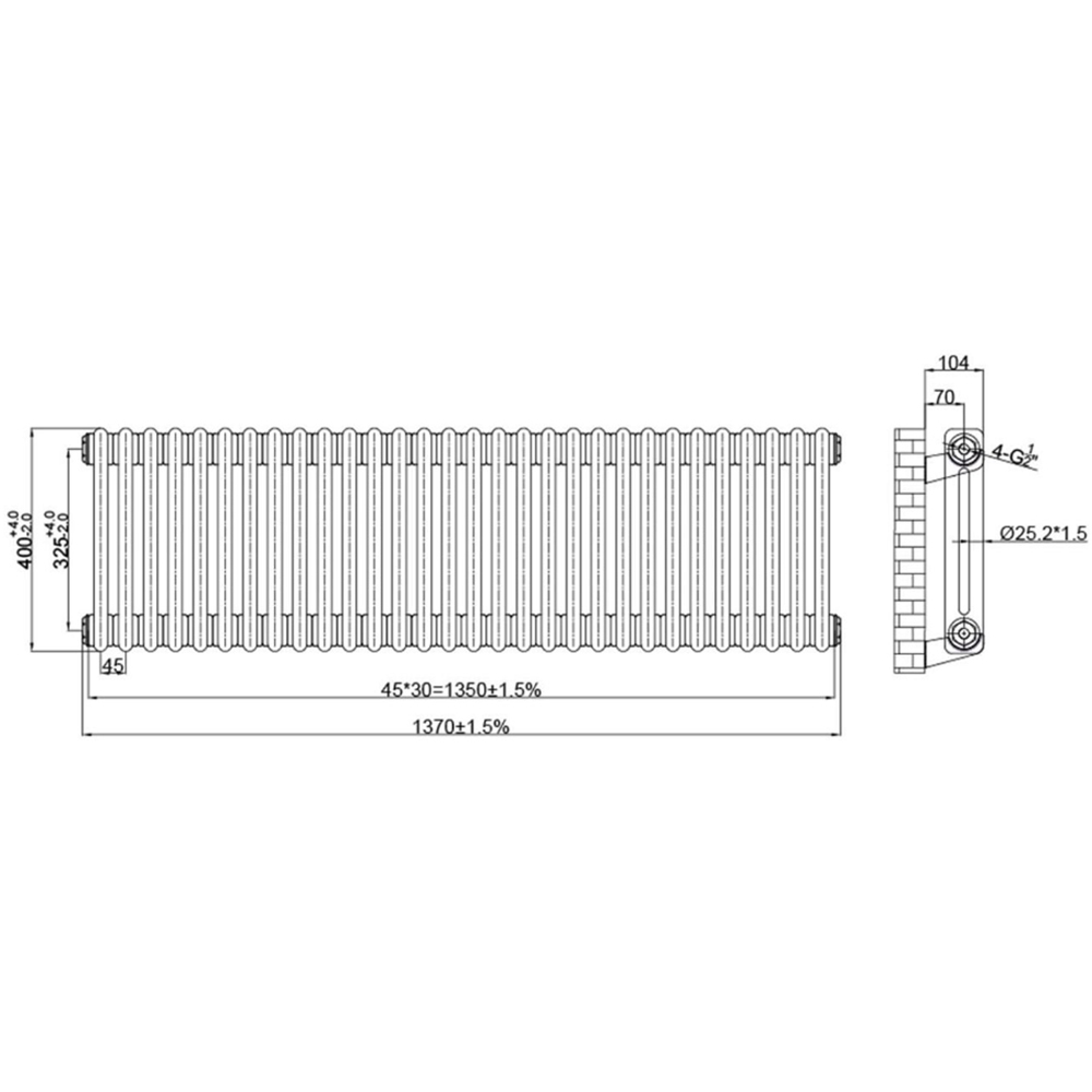 Go Bathrooms Clarence Antique Copper 2 Column 30 Section Radiator 400 x 1370mm Image 3