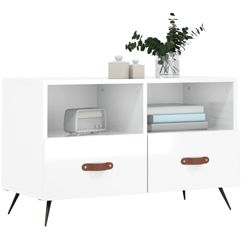 vidaXL 2 Drawer 2 Shelf High Gloss White TV Cabinet Image 3