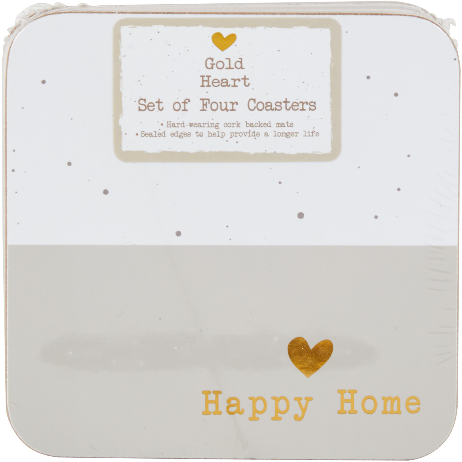 Pack of 4 Gold Heart Coasters - Taupe Image 1