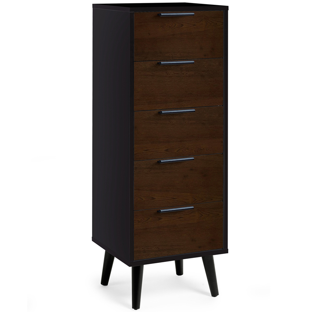 Julian Bowen Alba 5 Drawer Walnut Oak and Matt Black Narrow Chest of Drawers Image 2