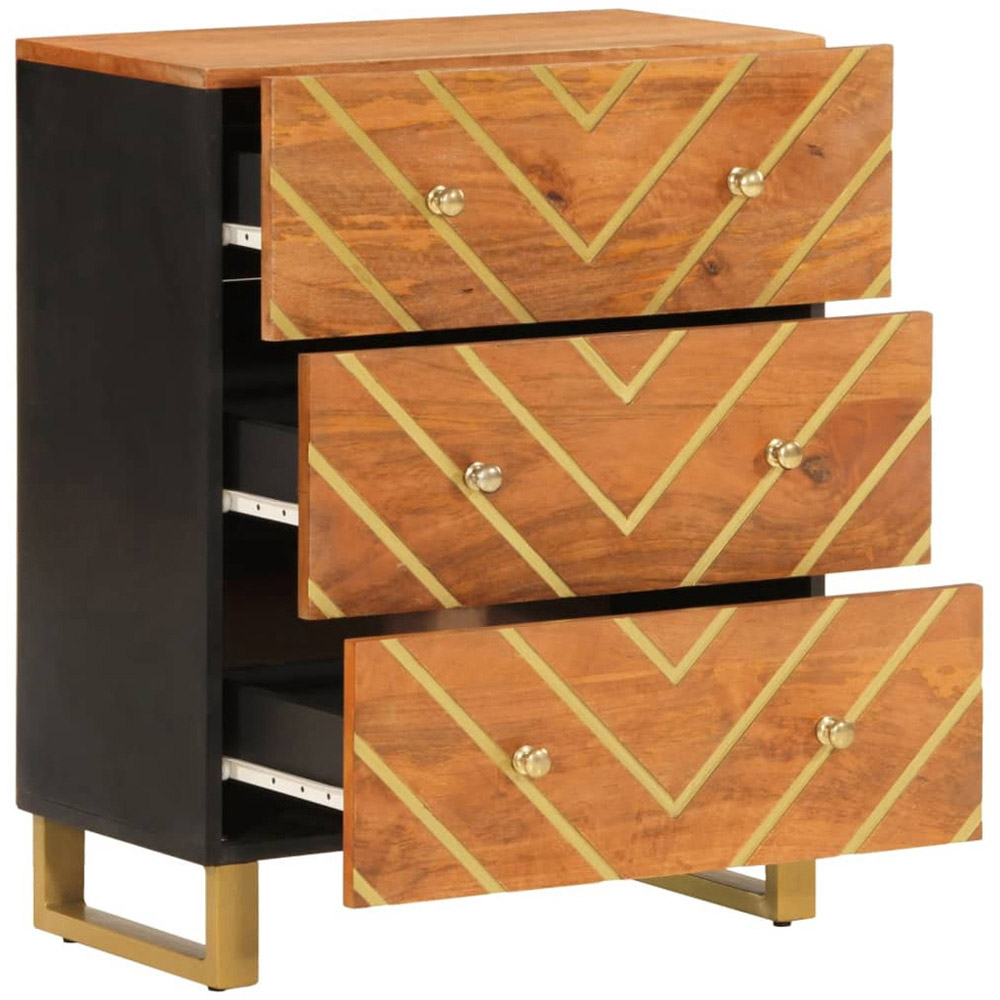 vidaXL 3 Drawer Brown and Black Solid Mango Wood Side Cabinet Image 3