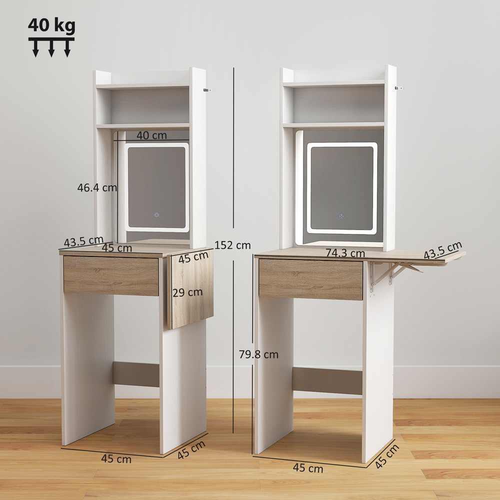 Portland White Compact Dressing Table with Lighted Mirror Image 9