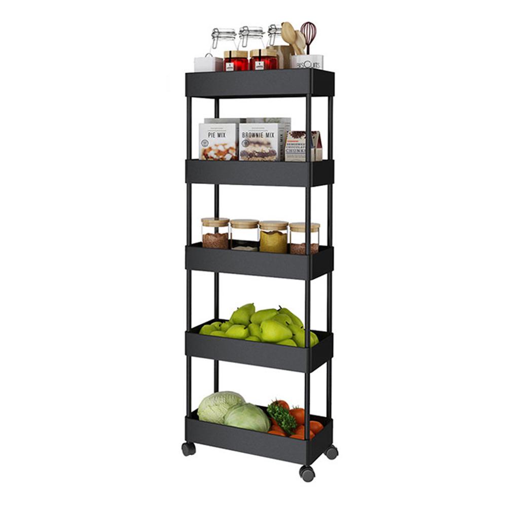 Living And Home WH0945 Black ABS Wood Multi-Tier Multi-Purpose Trolley 22cm Image 3