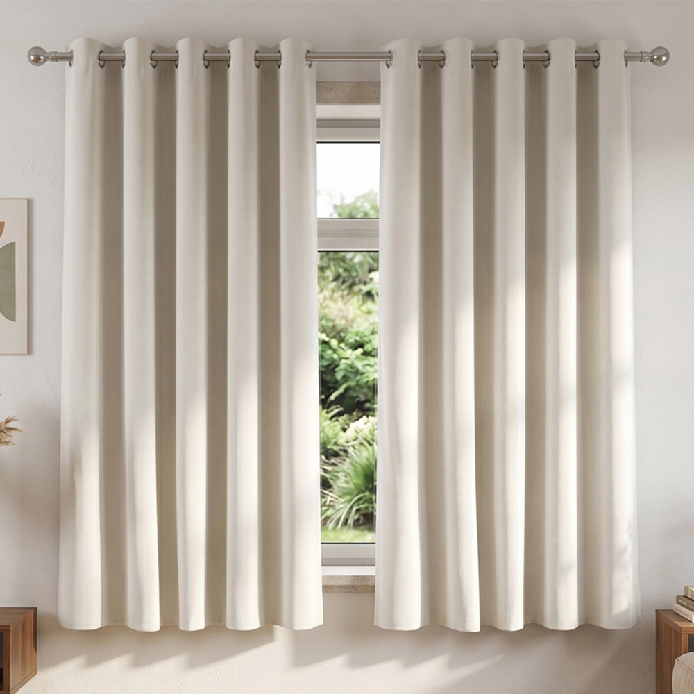 Living and Home Solid Beige White Blackout Chenille Curtains 117 x 137cm Image 1