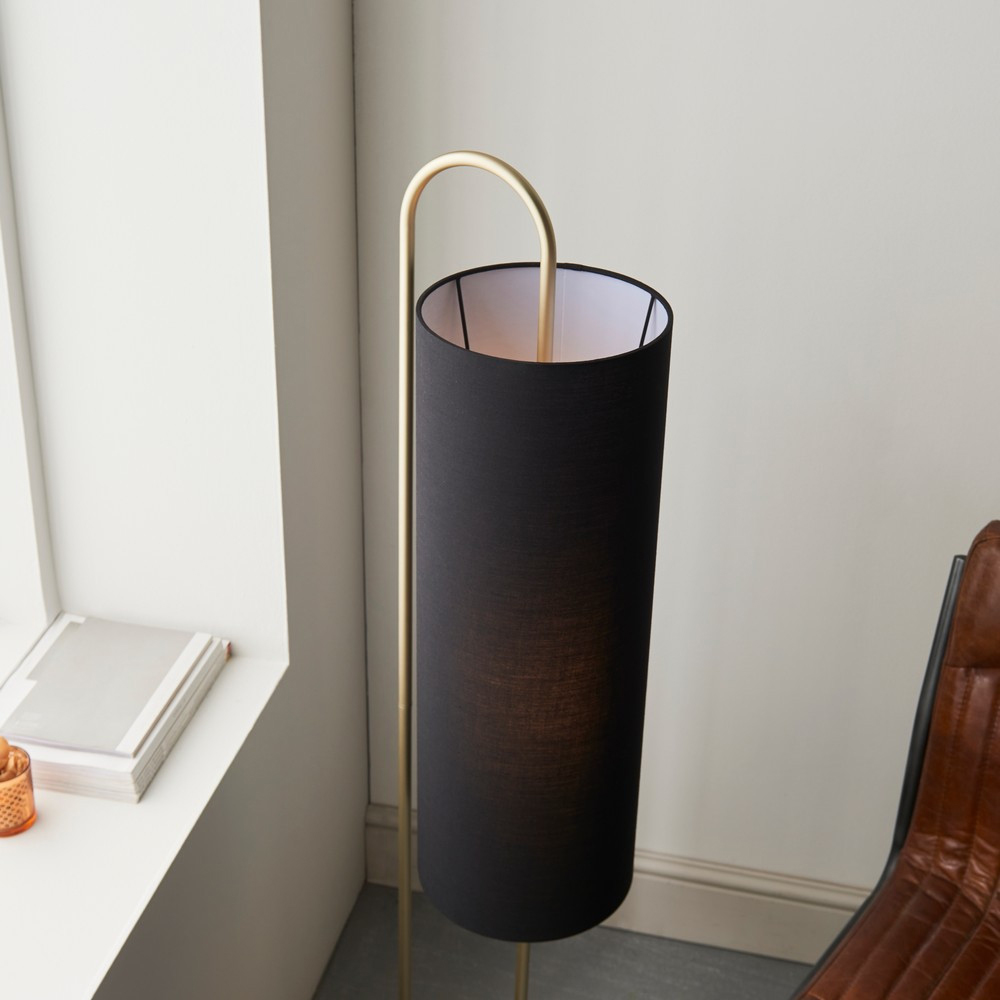 Merano Arenzano Antique Brass and Black Fabric Floor Lamp Image 4