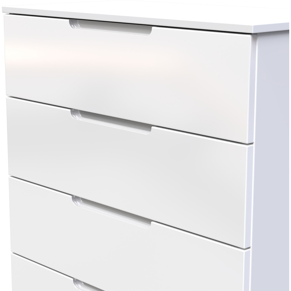 Crowndale Milan 5 Drawer White Gloss and White Chest of Drawers Ready Assembled Image 5