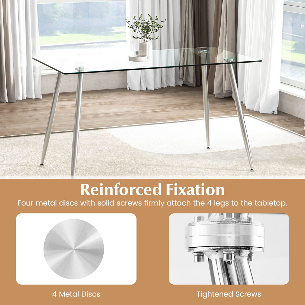 Costway 4 Seater Tempered Glass Top Dining Table Silver Image 6