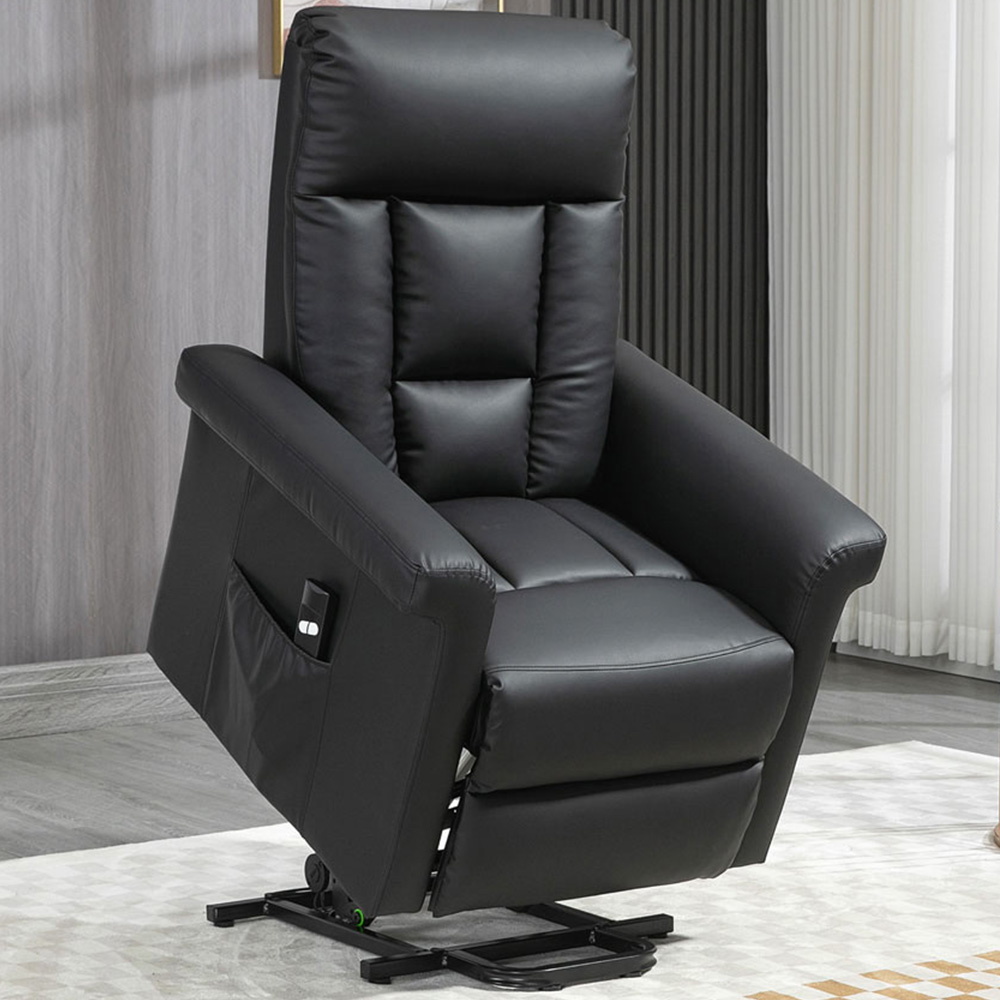 Portland Black PU Leather Power Lift Recliner Chair with Remote Image 1