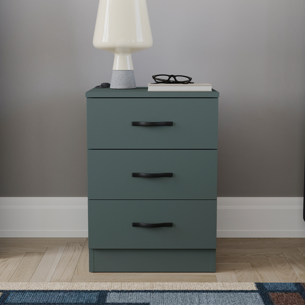 VIDA DESIGNS Riano 3 Drawer Jasper Green Bedside Table Image 5