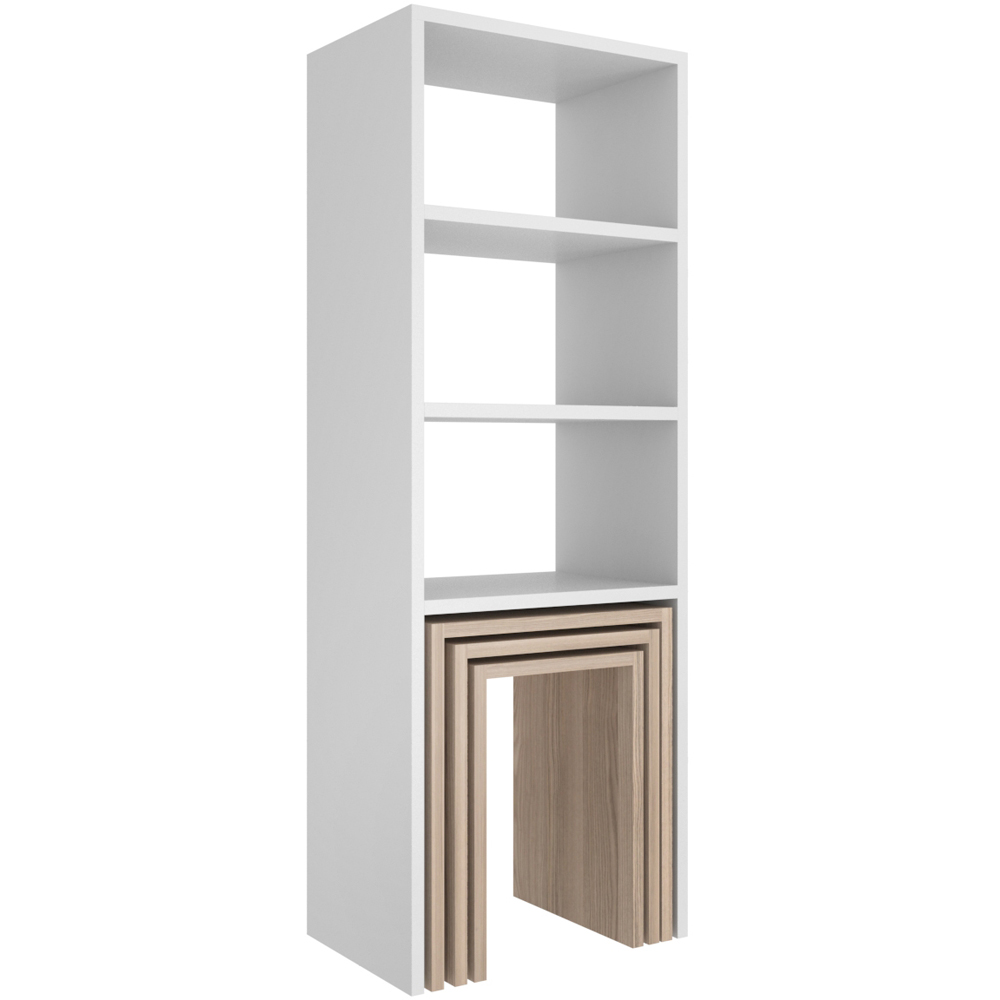 Decorotika Modern Melo 3 Shelf White Cordoba Bookcase with Nest of Tables Set of 3 Image 2