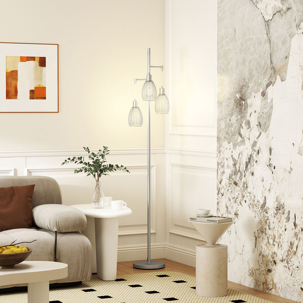 Portland Industrial Silver Tone 3 Light Dimmable Floor Lamp Image 2