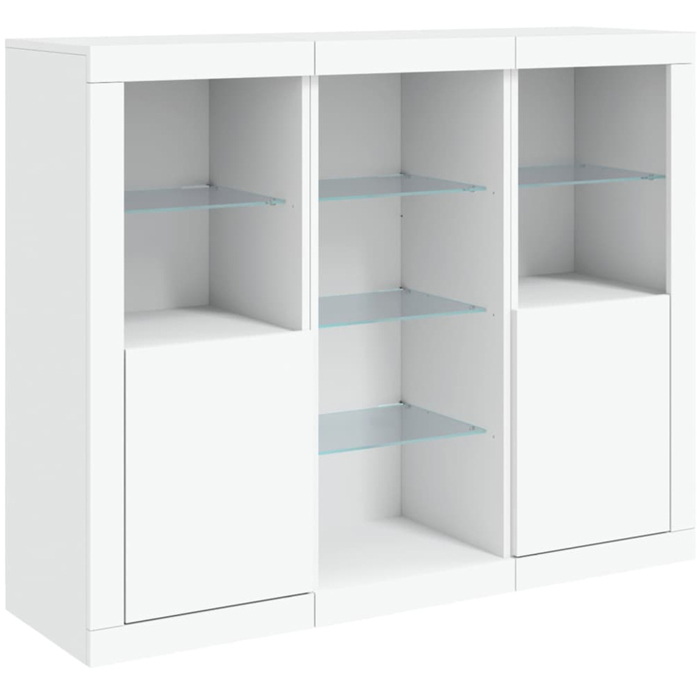 vidaXL 2 Door 8 Shelf White LED Sideboard 3 Piece Image 2