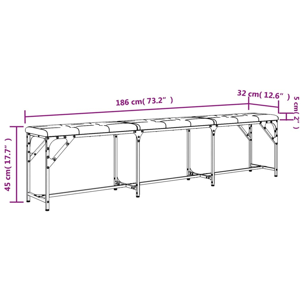 vidaXL 3 Seater Light Grey Steel and Fabric Dining Bench Image 8