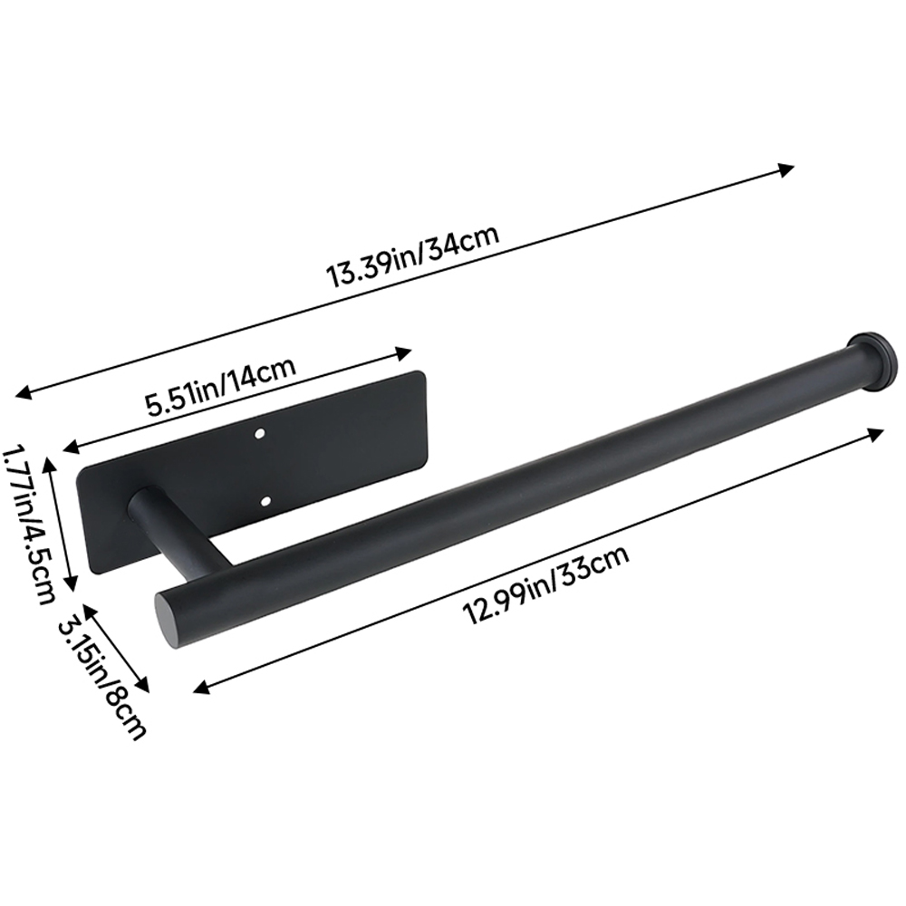 Living and Home 2-in-1 Black Wall-Mounted Towel and Toilet Roll Holder 34cm Image 8