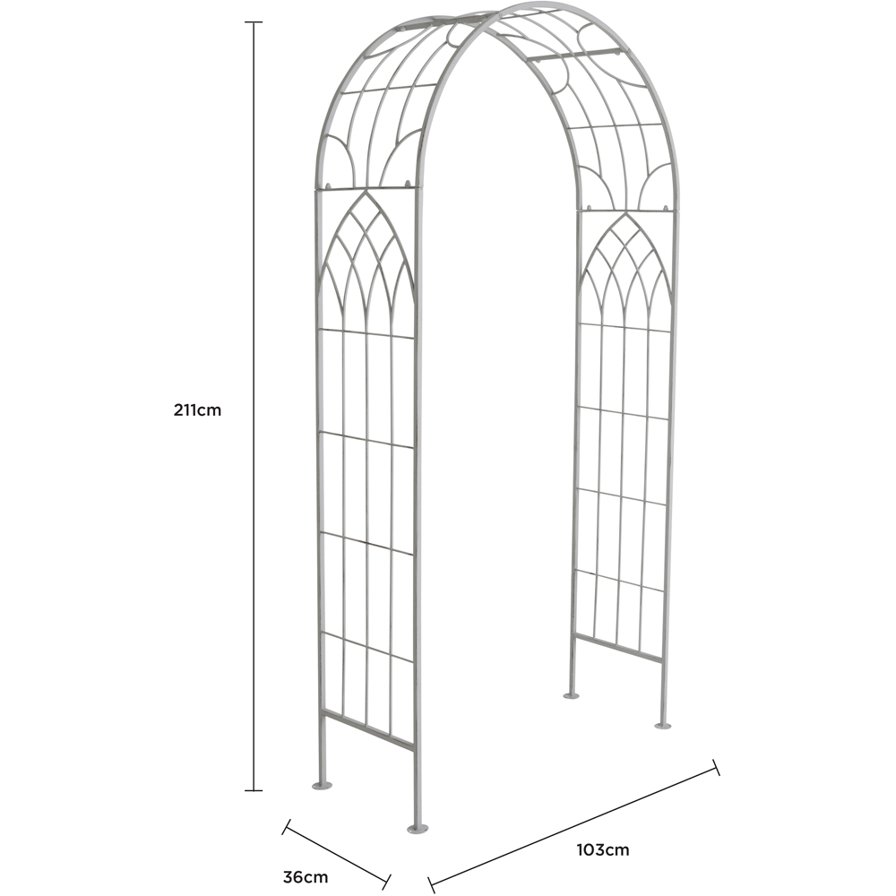 Charles Bentley 6.9 x 3.3ft Grey Decorative Rustic Metal Garden Arch Image 9