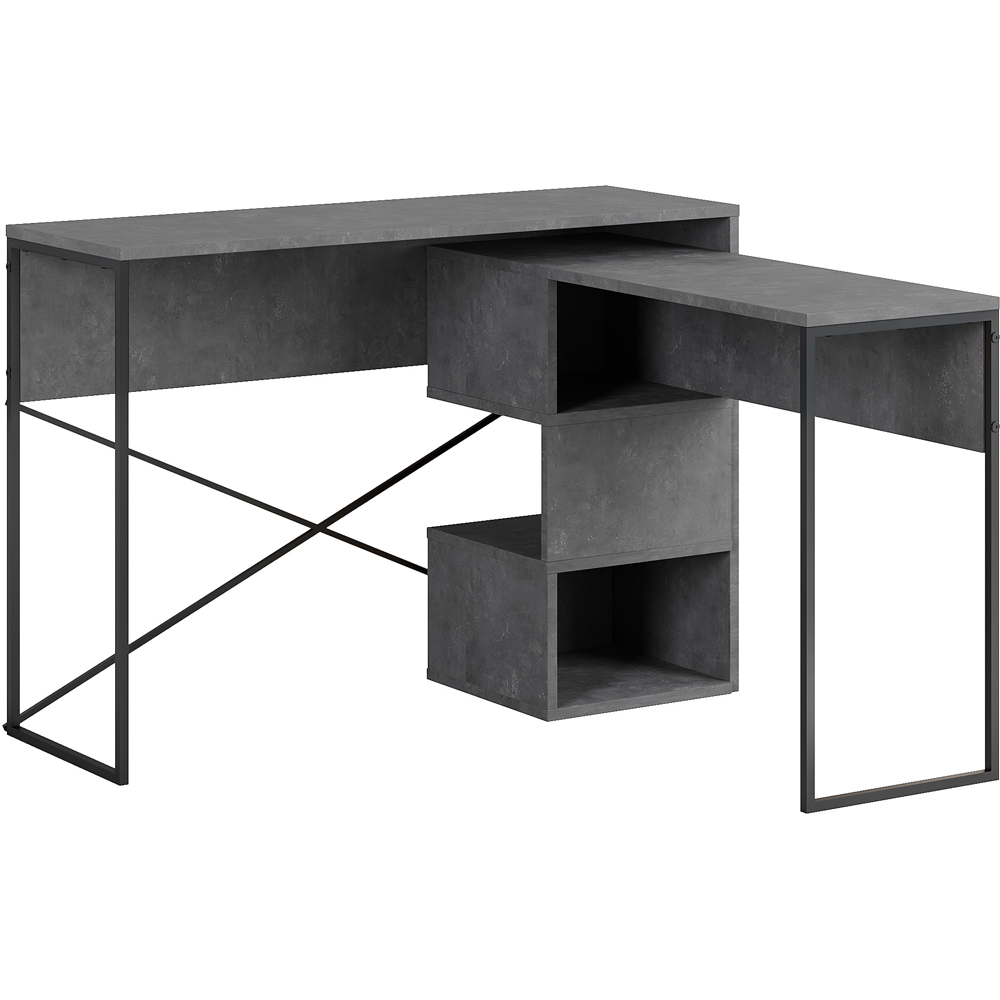 Decortie Badau 3 Shelf Modern Multipurpose Computer Desk Retro Grey Image 2