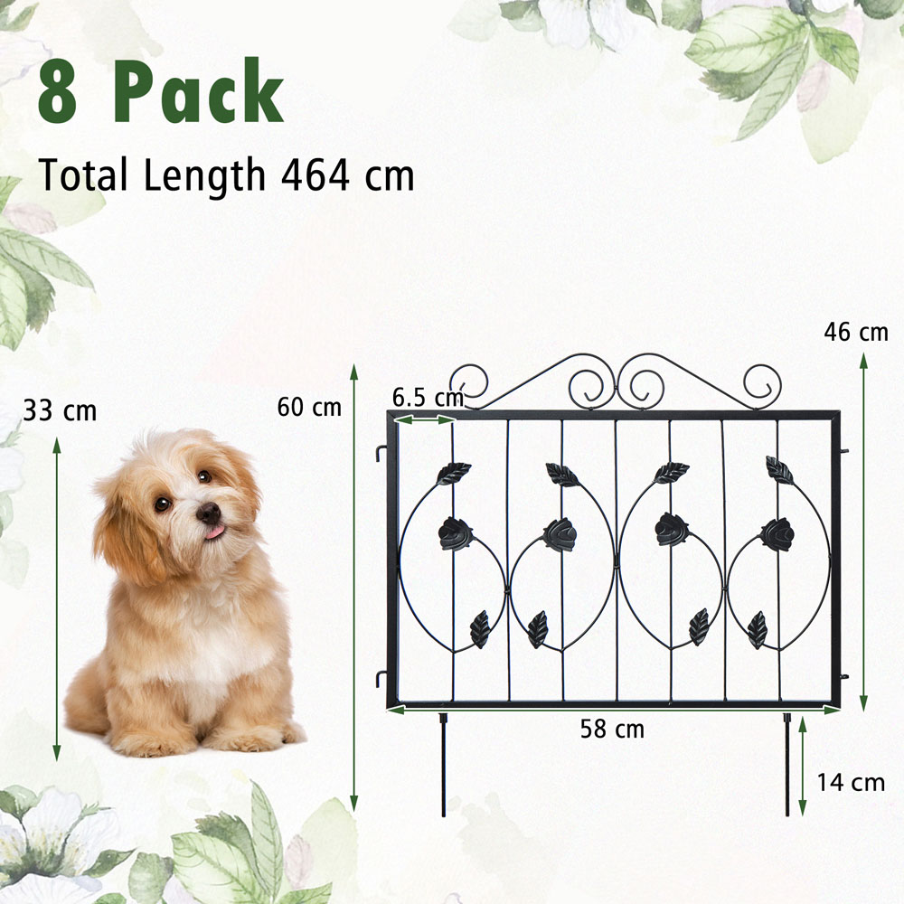 Costway Black 8 Panel Decorative Garden Fence 464 x 58cm Image 9