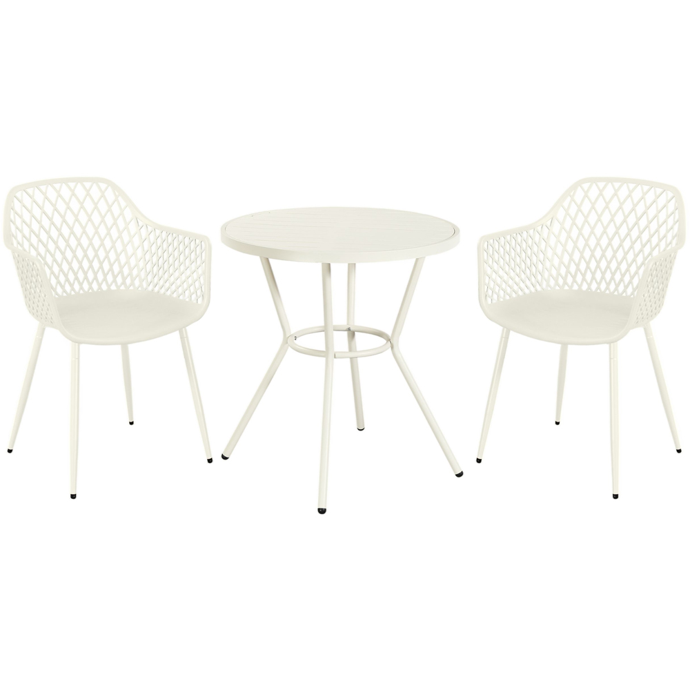 Core Products 2 Seater White Lattice Design Round Plastic Table Garden Bistro Set Image 2