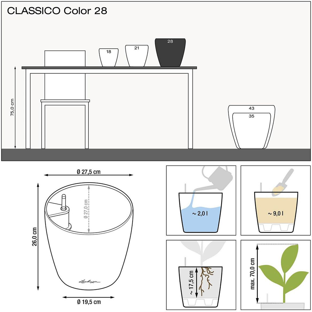 Lechuza Classico Sand Brown Poly-Resin Self-Watering Planter 28cm 2 Pack Image 8