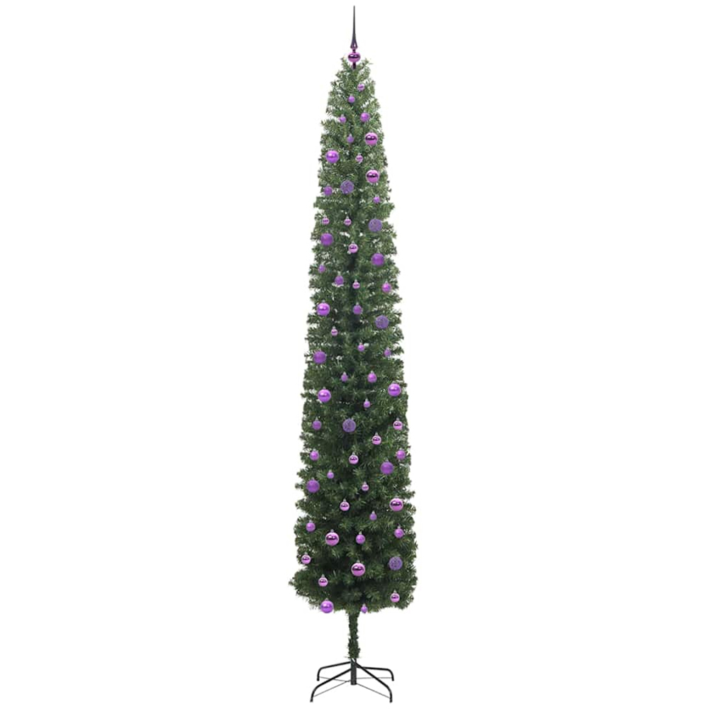 vidaXL Green Artificial Christmas Tree with LEDs Lilac Decoration Ornaments 9ft Image 4