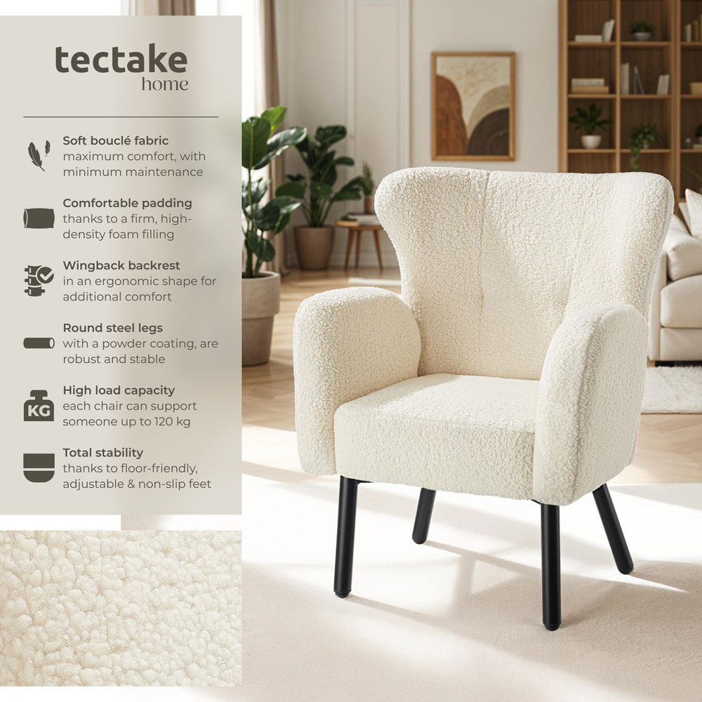 Tectake Vanersborg Padded Boucle Armchair Image 6