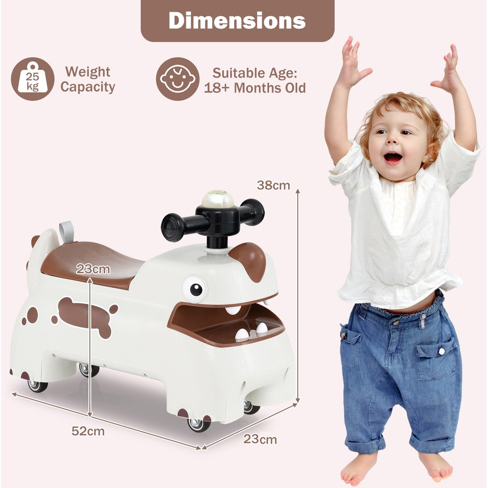 Costway Toddler White Dinosaur Foot to Floor Sliding Ride On Push Car with Storage Image 8