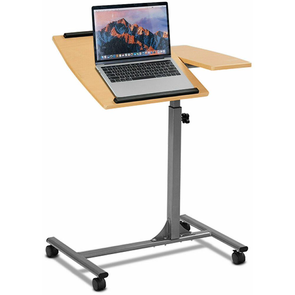 Costway Brown Adjustable Laptop Table with Wheels Image 2