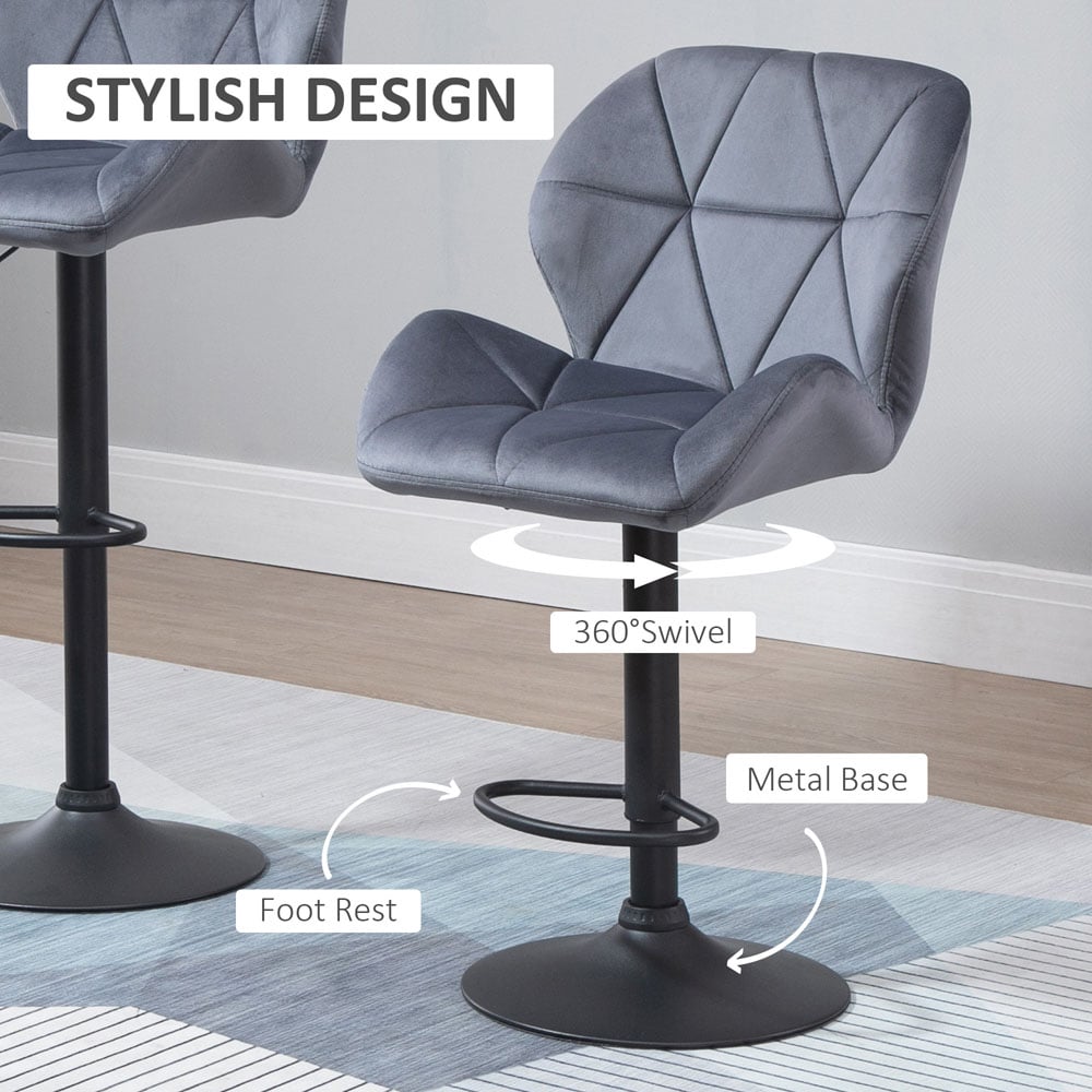 Portland Dark Grey Diamond-Tufted Adjustable Bar Stool Set of 2 Image 5