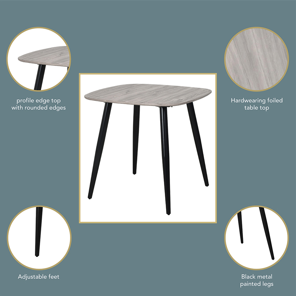 Core Products Aspen 2 Seater Square Dining Table Grey Oak Effect and Black Image 4