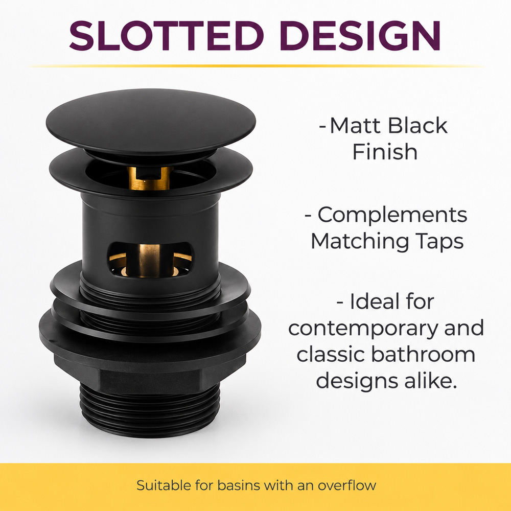 Go Bathrooms Matt Black Slotted Click Clack Basin Waste Image 2