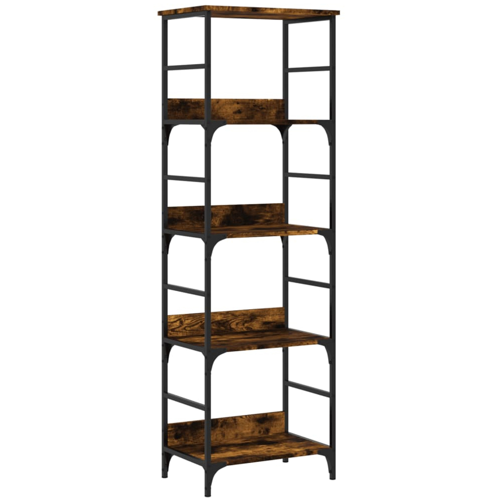 vidaXL 4 Shelf Smoked Oak Wood and Steel Bookcase Image 2