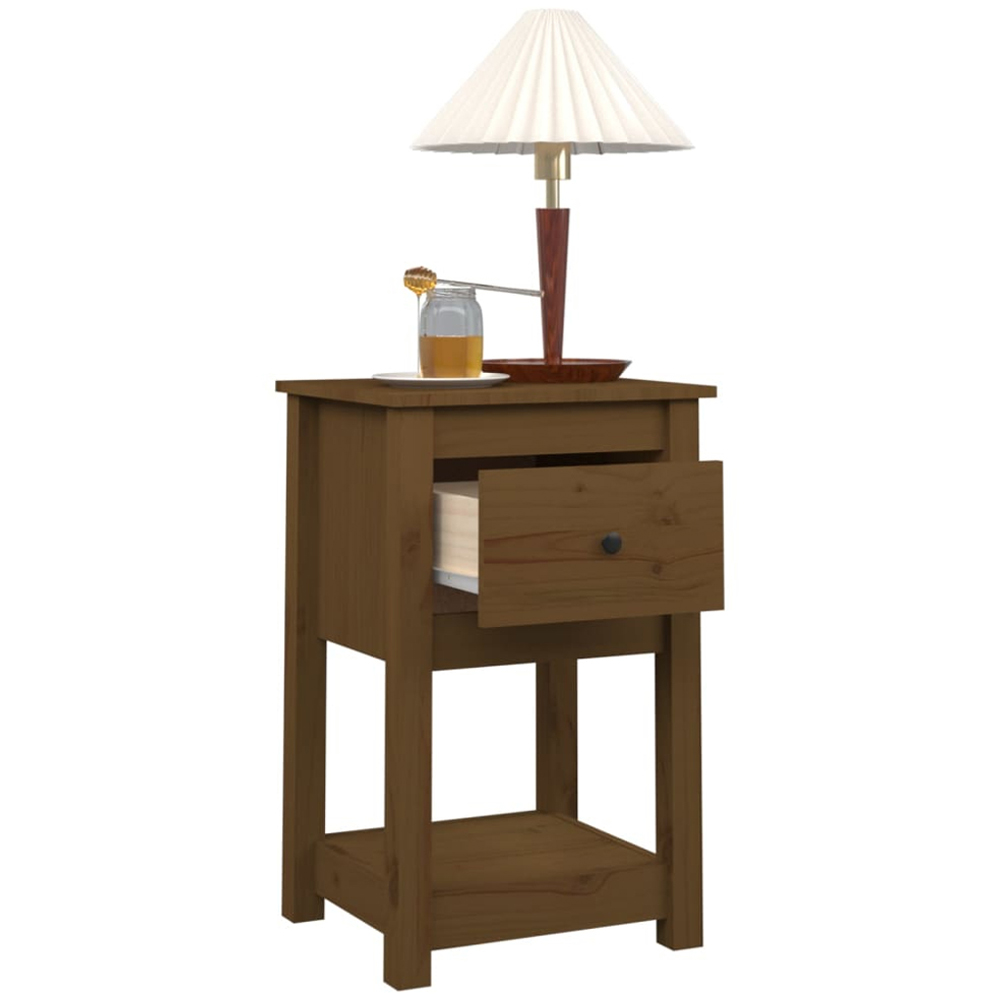 vidaXL Single Drawer Honey Brown Solid Wood Pine Bedside Cabinet Image 3