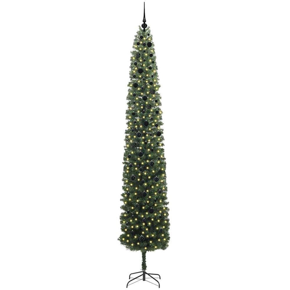 vidaXL Green Artificial Christmas Tree with LEDs Black Decoration Ornaments 10ft Image 1
