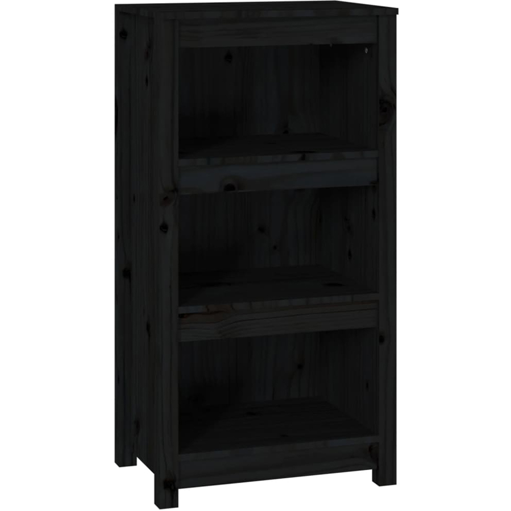 vidaXL 3 Shelf Black Solid Pine Wood Bookcase Image 2