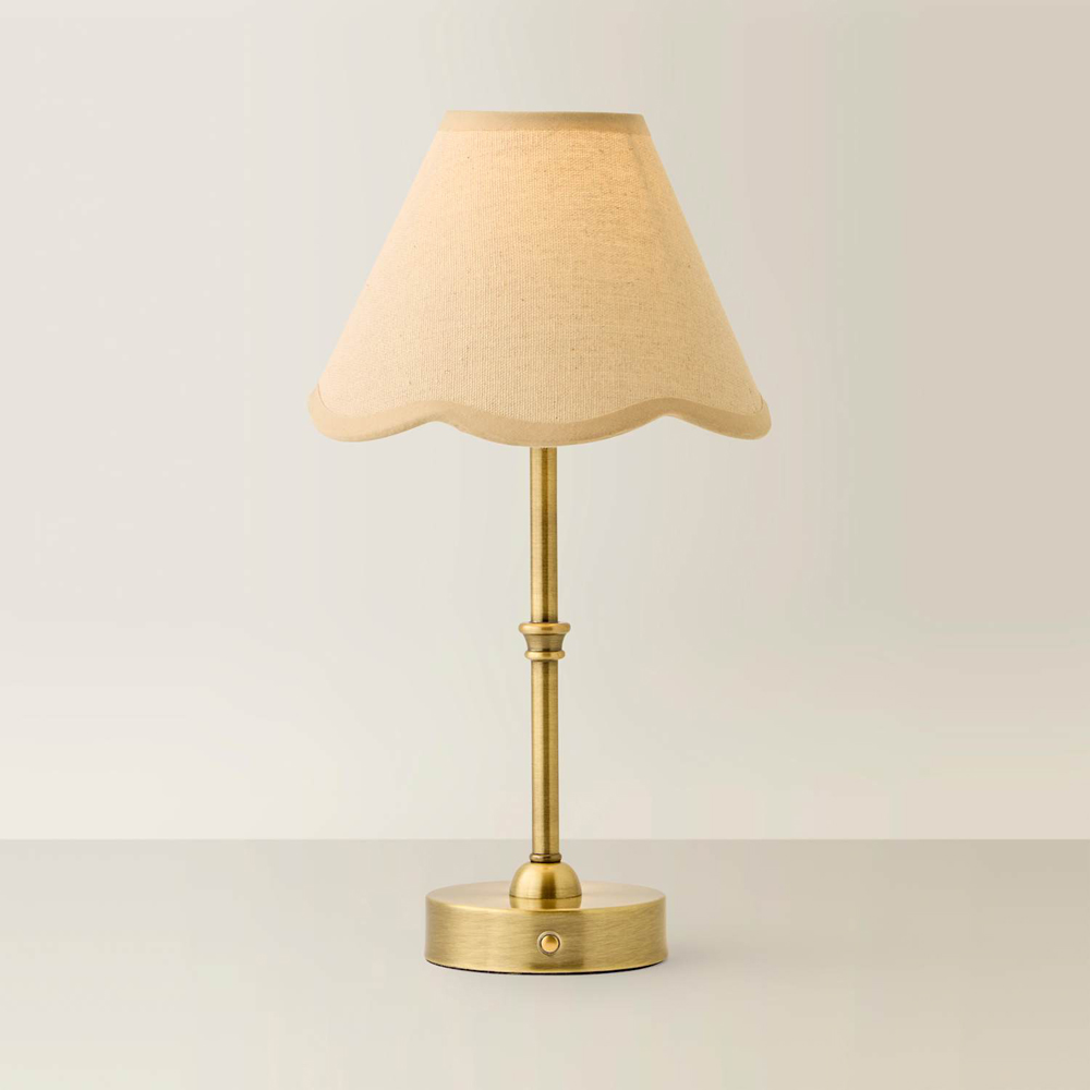ValueLights Lowe Natural Scallop Flower Shade Gold Rechargeable Table Lamp with Bulb Image 3