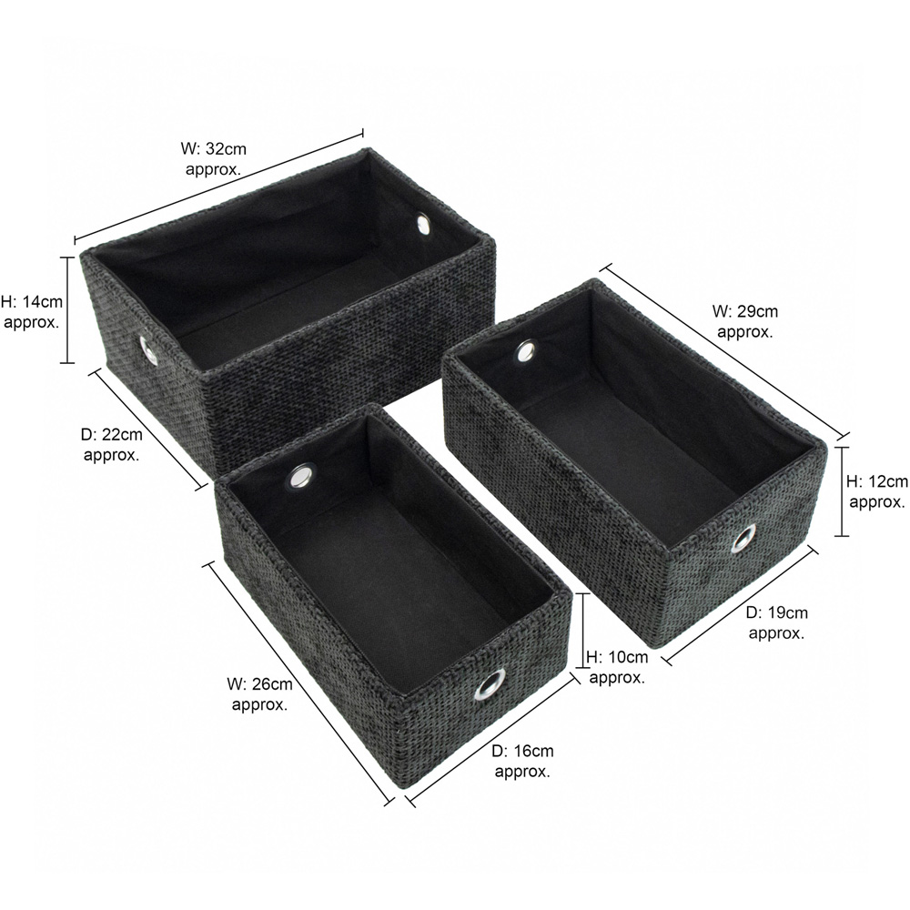 JVL Metro Black Rectangular Storage Basket 3 Pack Image 9