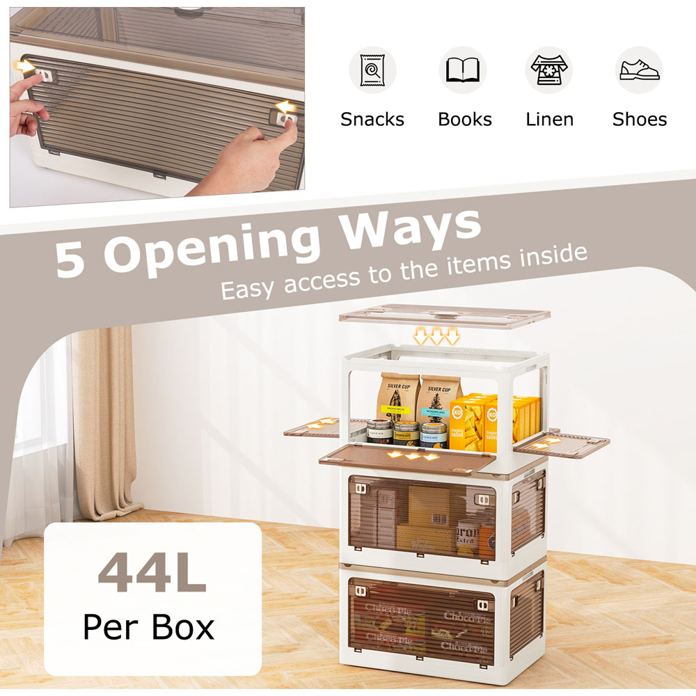 Costway 132L White Stackable Collapsible Plastic Storage Bin with Lid Set of 3 Image 6